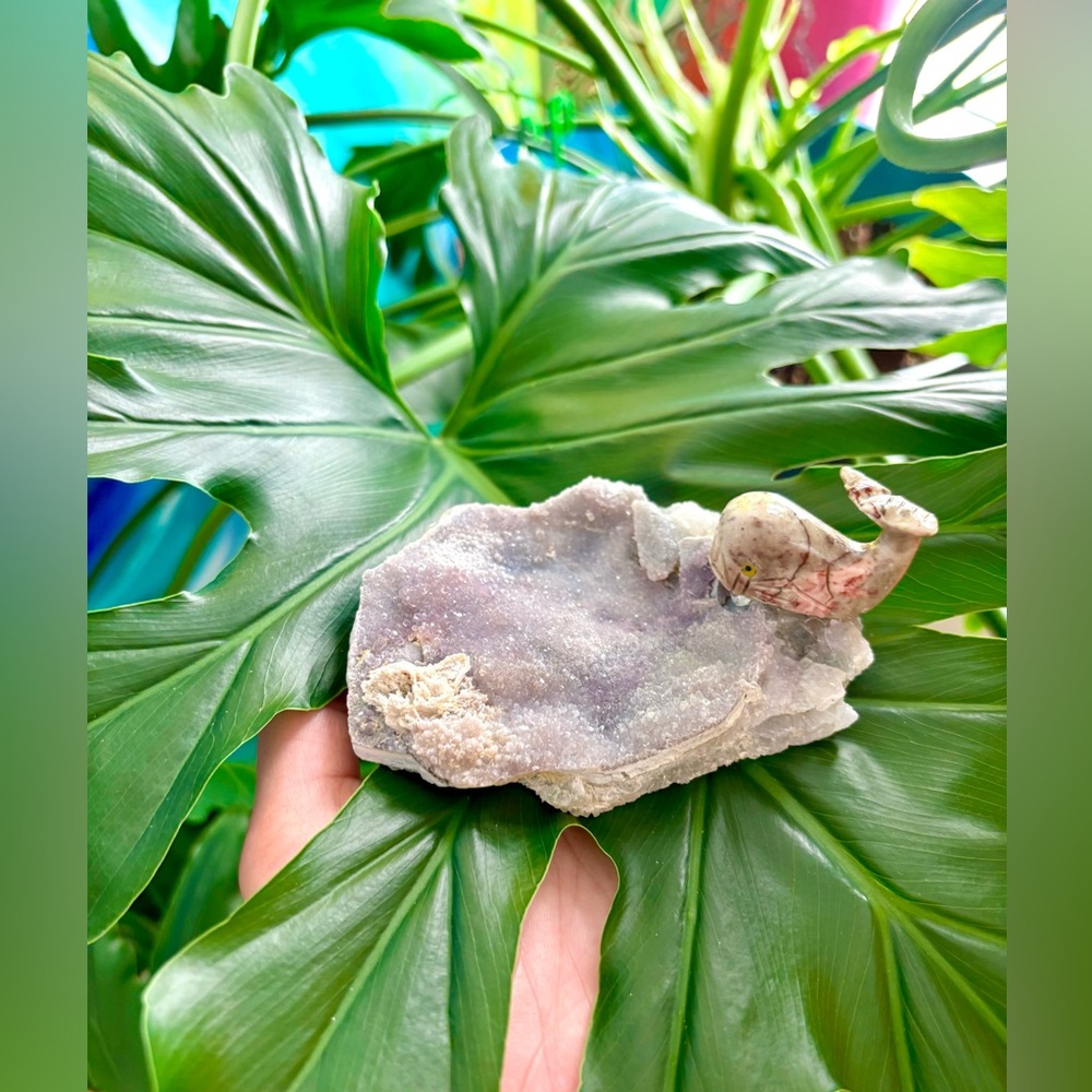 Whale carving on Amethyst flower